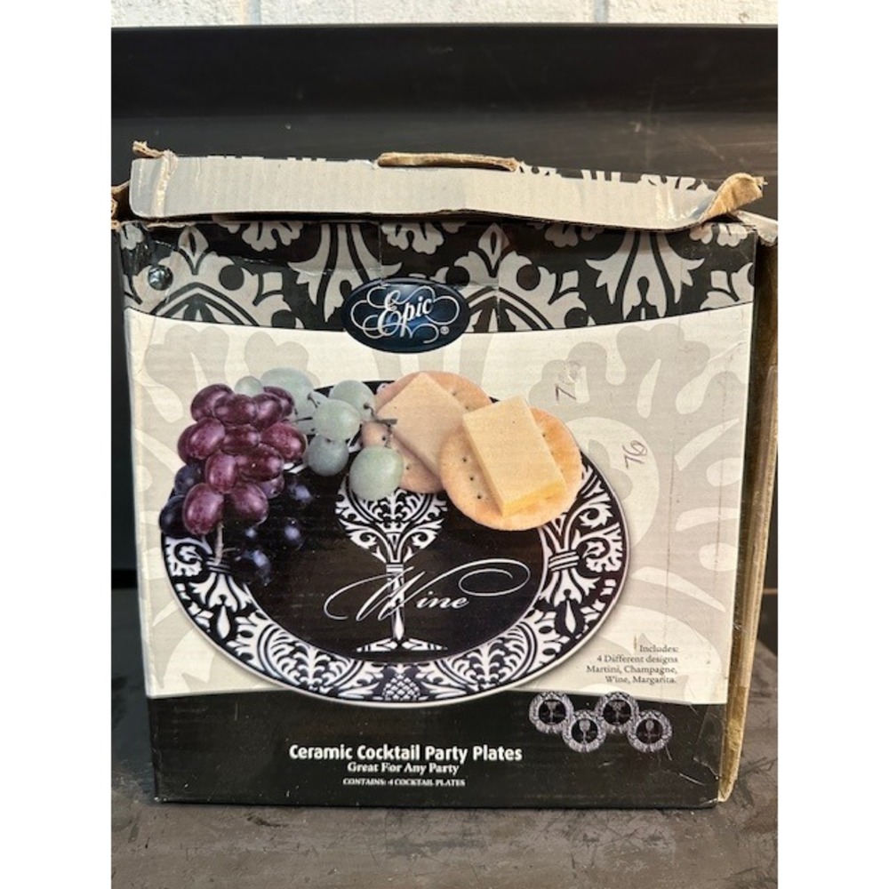 Epic Products Ceramic Cocktail Party Plates Set of 4 Black White 8in